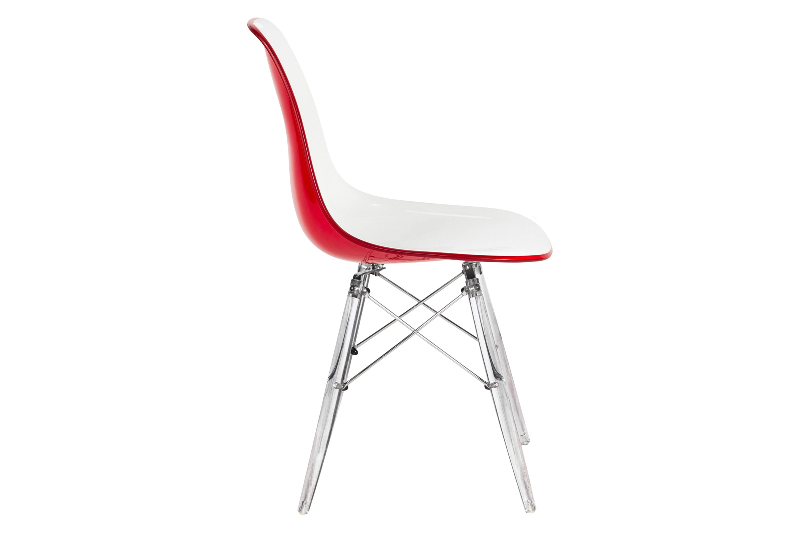 LeisureMod Dover Molded Side Chair With Acrylic Base (Set Of 2) - White Red