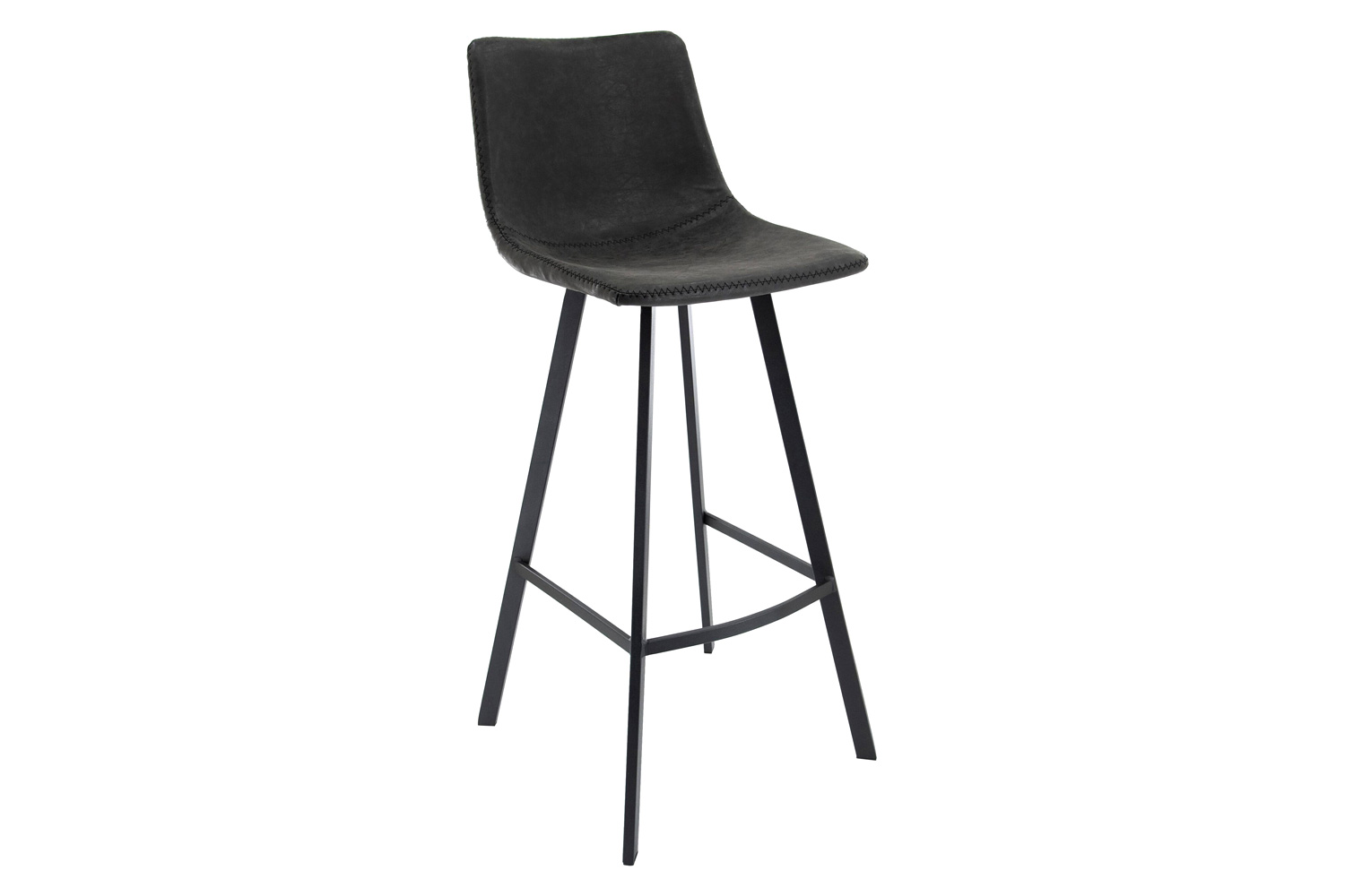 LeisureMod Elland Modern Upholstered Leather Bar Stool with Iron Legs and Footrest