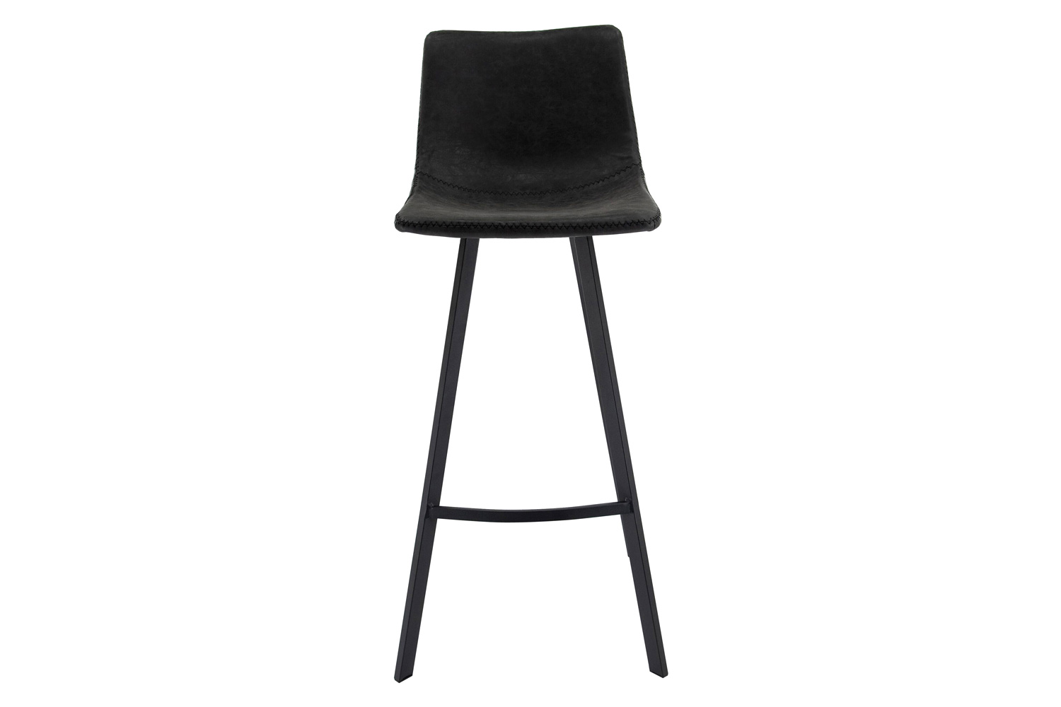 LeisureMod Elland Modern Upholstered Leather Bar Stool with Iron Legs and Footrest - Charcoal/Black