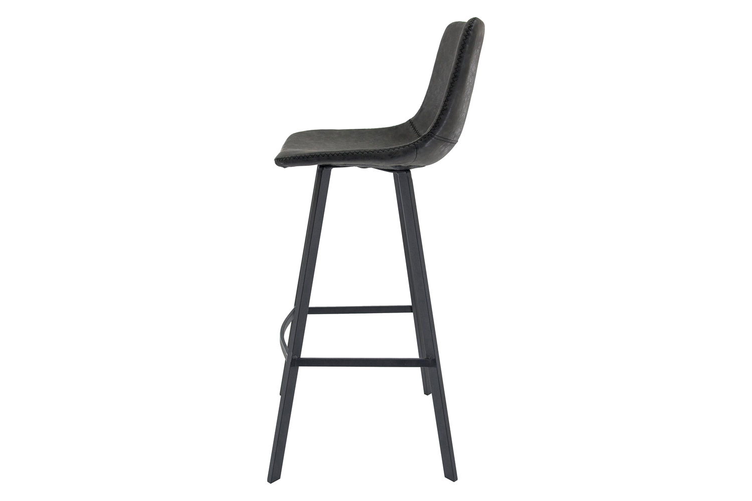 LeisureMod Elland Modern Upholstered Leather Bar Stool with Iron Legs and Footrest - Charcoal/Black