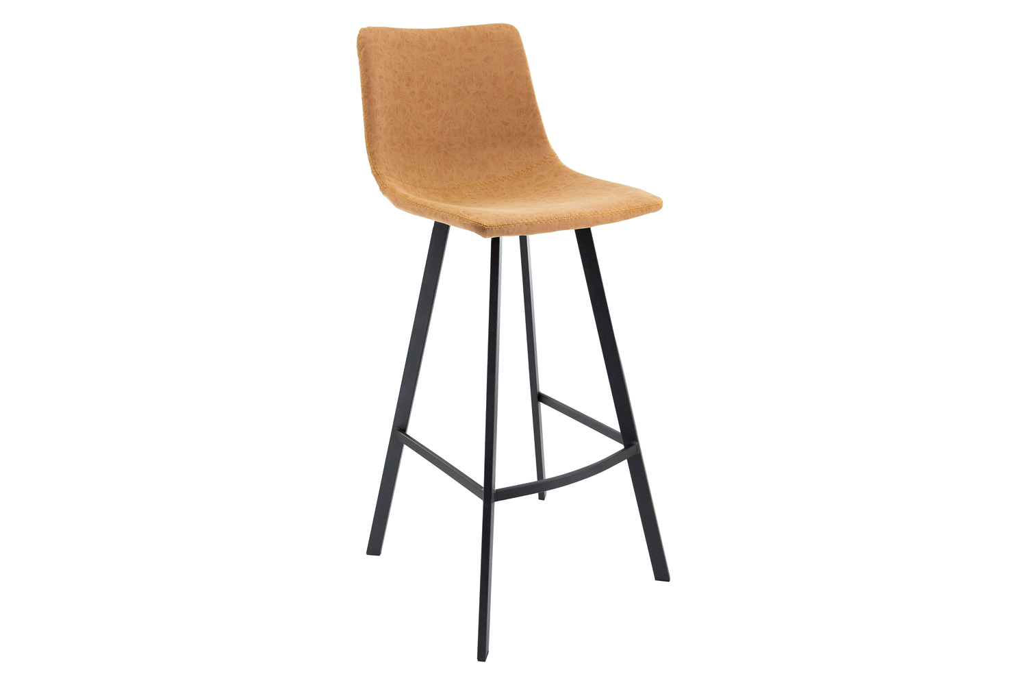 LeisureMod Elland Modern Upholstered Leather Bar Stool with Iron Legs and Footrest