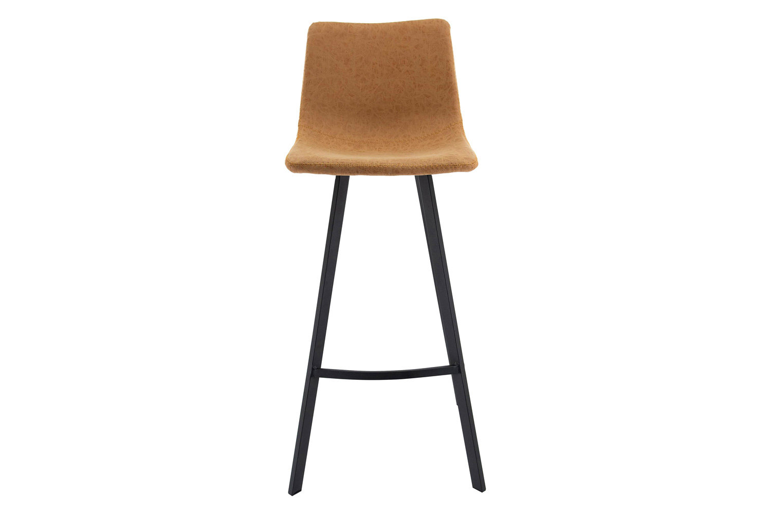 LeisureMod Elland Modern Upholstered Leather Bar Stool with Iron Legs and Footrest - Light Brown