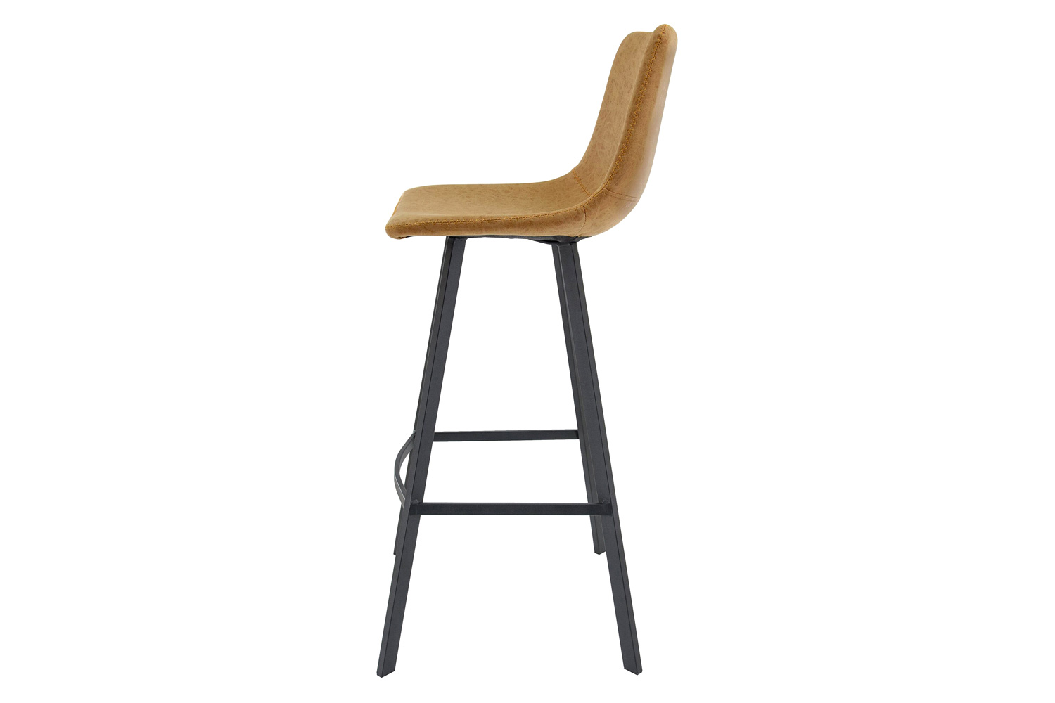 LeisureMod Elland Modern Upholstered Leather Bar Stool with Iron Legs and Footrest - Light Brown