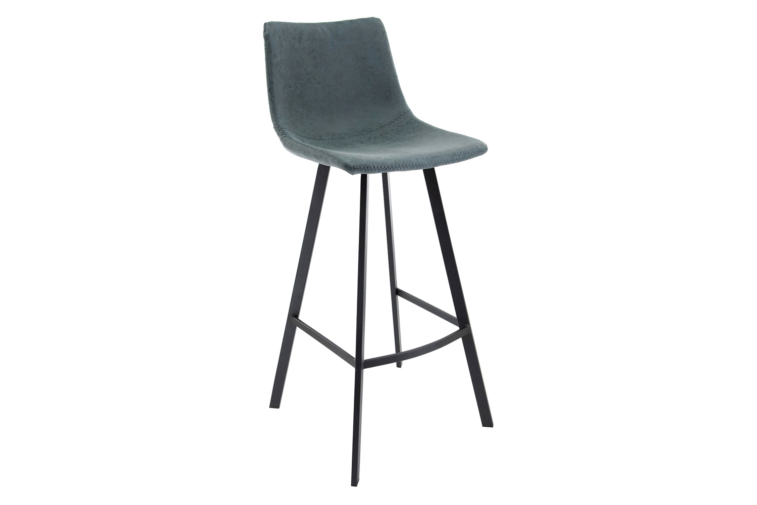 LeisureMod Elland Modern Upholstered Leather Bar Stool with Iron Legs and Footrest