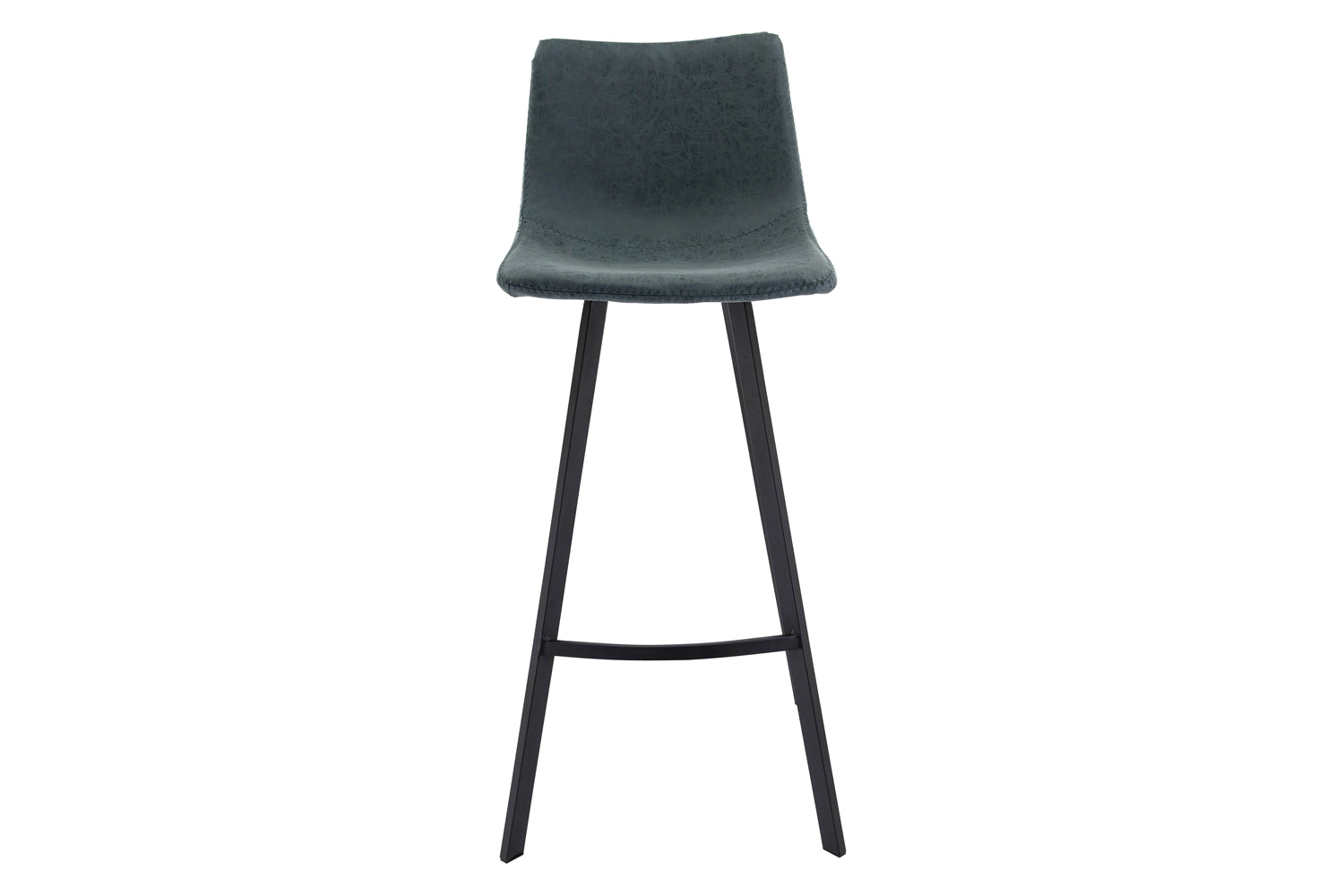 LeisureMod Elland Modern Upholstered Leather Bar Stool with Iron Legs and Footrest - Peacock/Blue