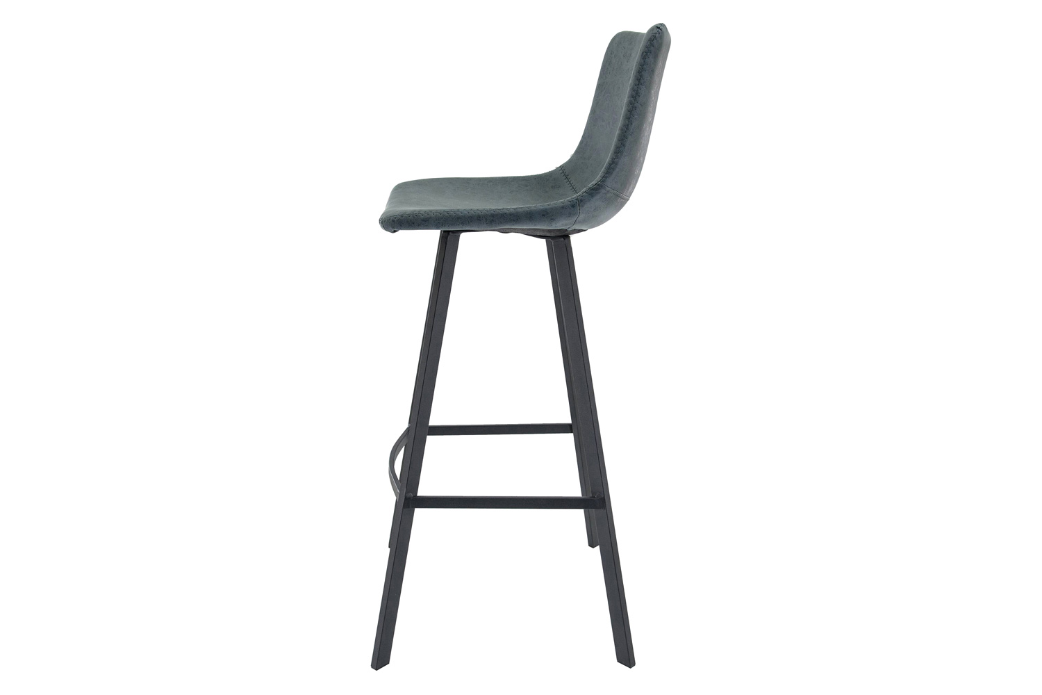 LeisureMod Elland Modern Upholstered Leather Bar Stool with Iron Legs and Footrest - Peacock/Blue