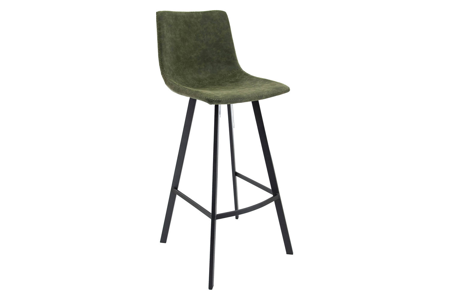 LeisureMod Elland Modern Upholstered Leather Bar Stool with Iron Legs and Footrest