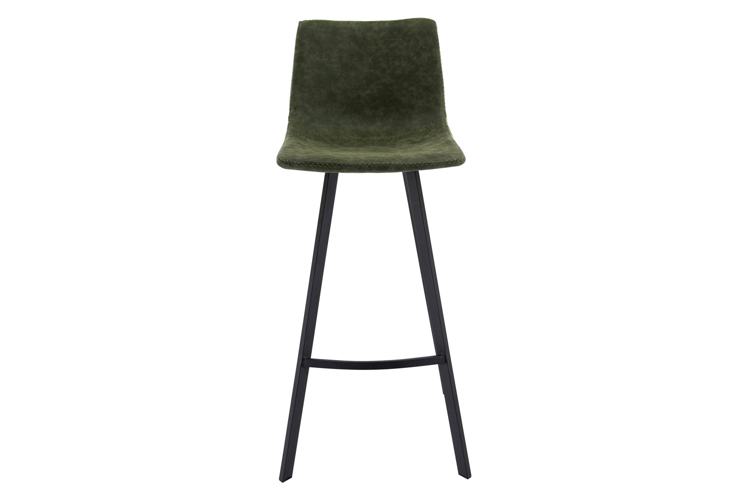 LeisureMod Elland Modern Upholstered Leather Bar Stool with Iron Legs and Footrest - Olive Green