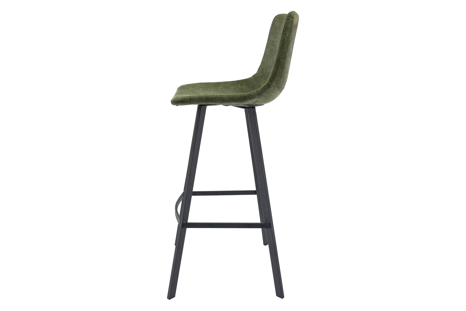 LeisureMod Elland Modern Upholstered Leather Bar Stool with Iron Legs and Footrest - Olive Green