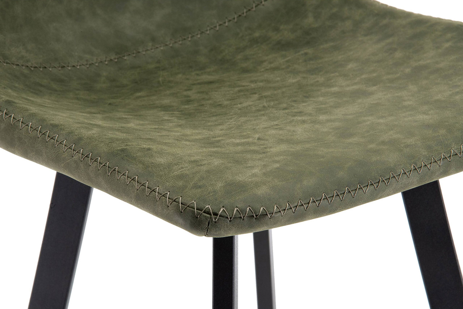 LeisureMod Elland Modern Upholstered Leather Bar Stool with Iron Legs and Footrest - Olive Green