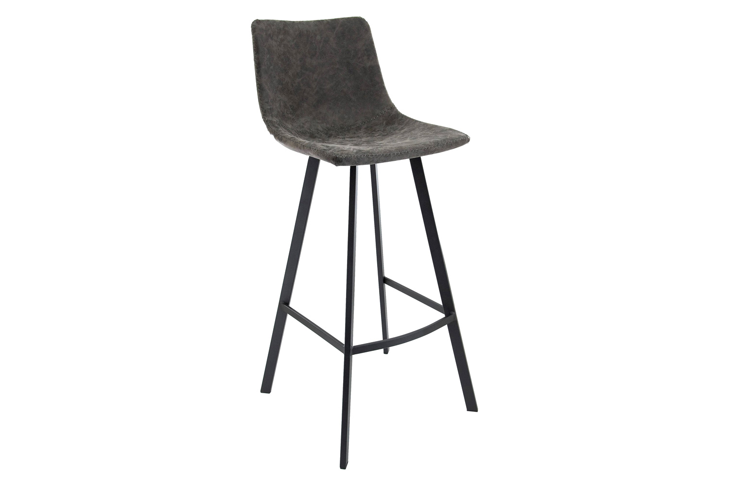 LeisureMod Elland Modern Upholstered Leather Bar Stool with Iron Legs and Footrest