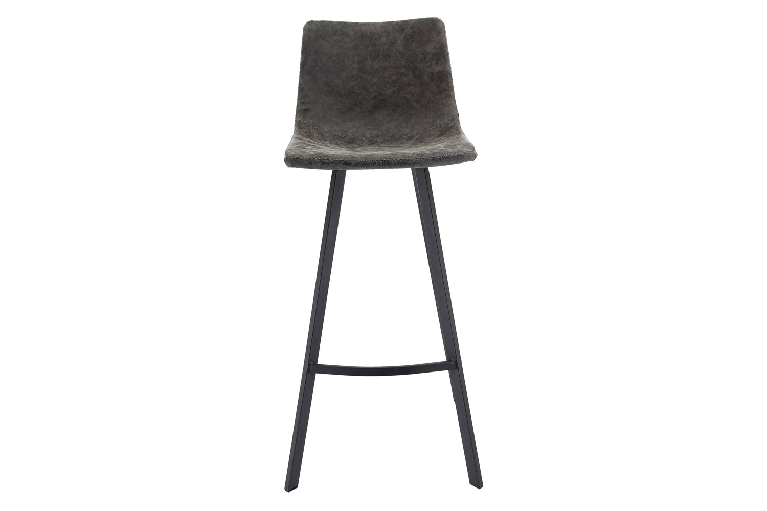 LeisureMod Elland Modern Upholstered Leather Bar Stool with Iron Legs and Footrest - Gray