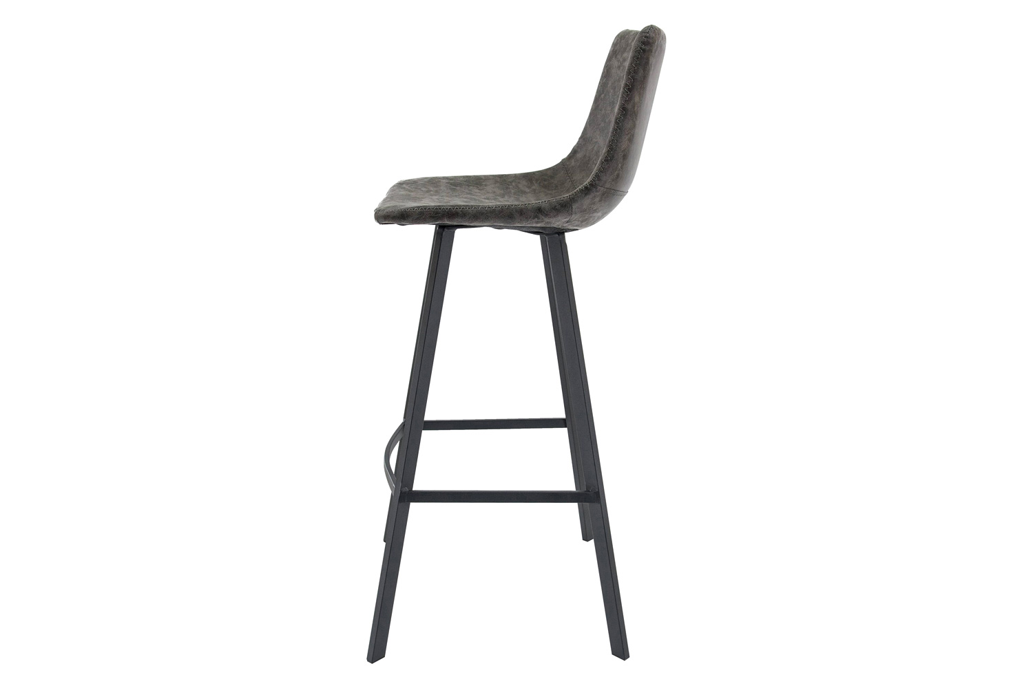 LeisureMod Elland Modern Upholstered Leather Bar Stool with Iron Legs and Footrest - Gray