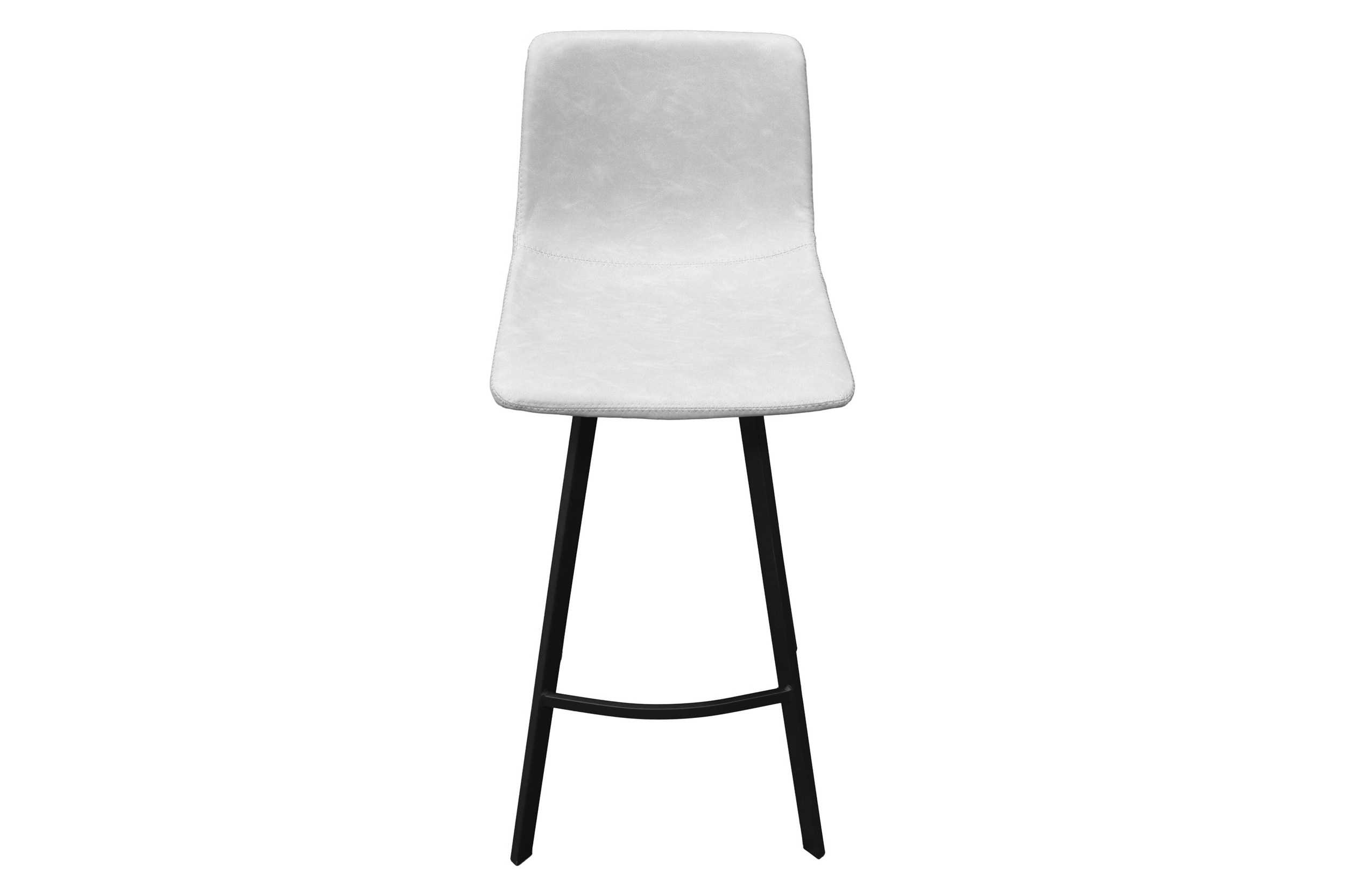 LeisureMod Elland Modern Upholstered Leather Bar Stool with Iron Legs and Footrest - Light Gray