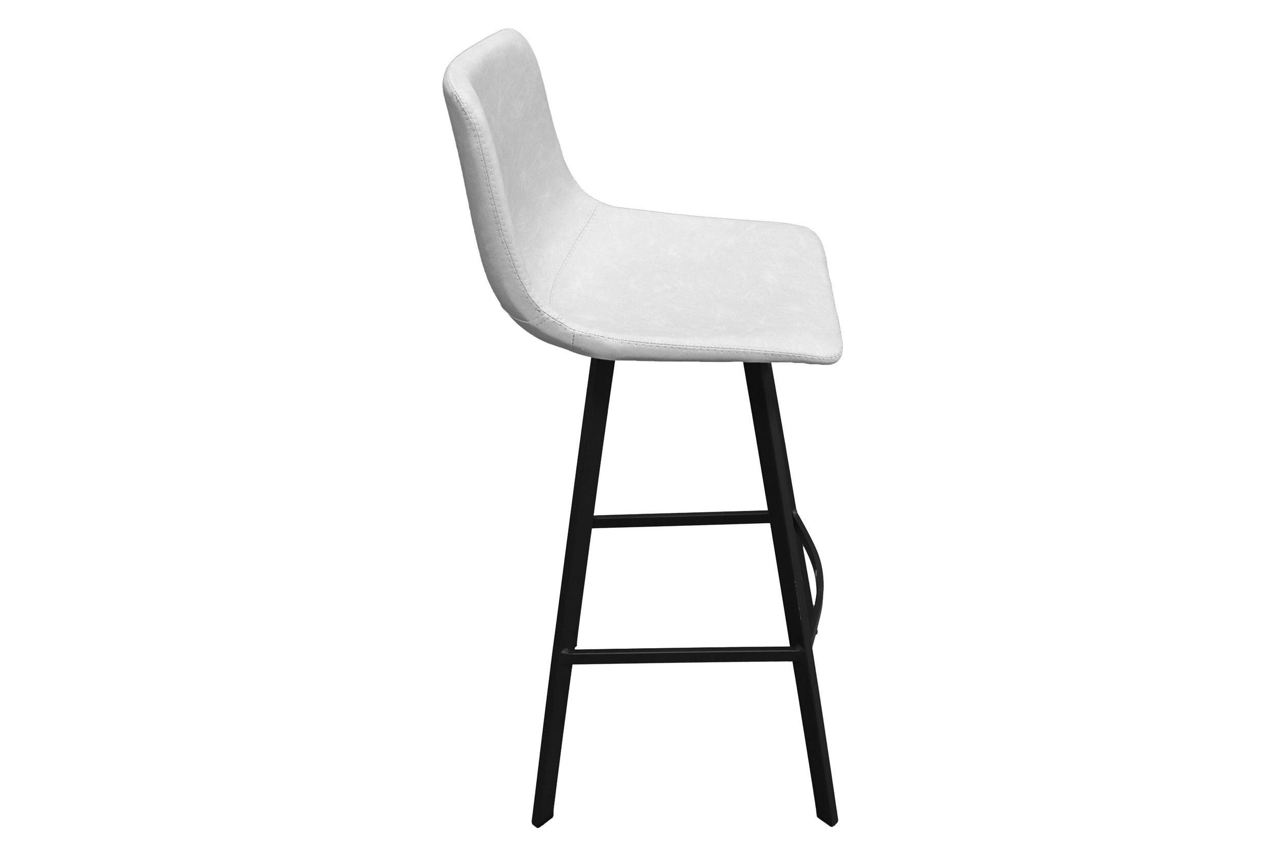 LeisureMod Elland Modern Upholstered Leather Bar Stool with Iron Legs and Footrest - Light Gray