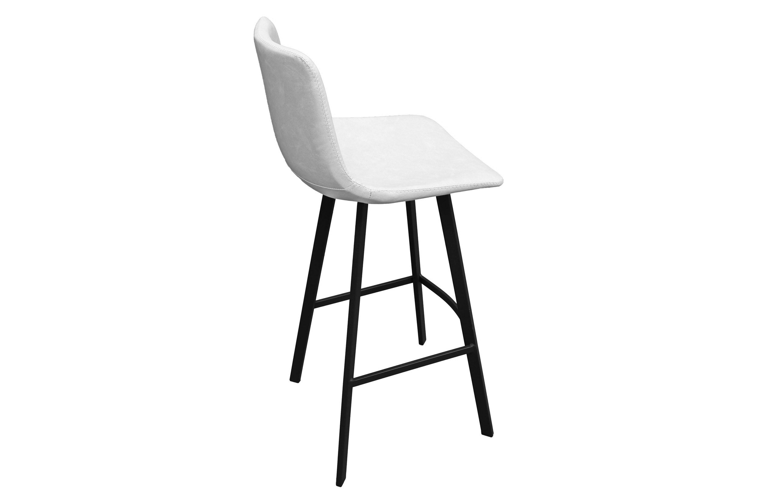 LeisureMod Elland Modern Upholstered Leather Bar Stool with Iron Legs and Footrest - Light Gray