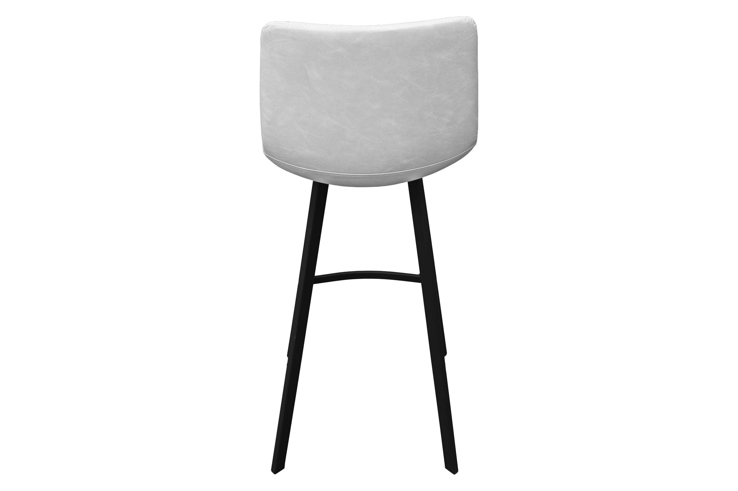 LeisureMod Elland Modern Upholstered Leather Bar Stool with Iron Legs and Footrest - Light Gray