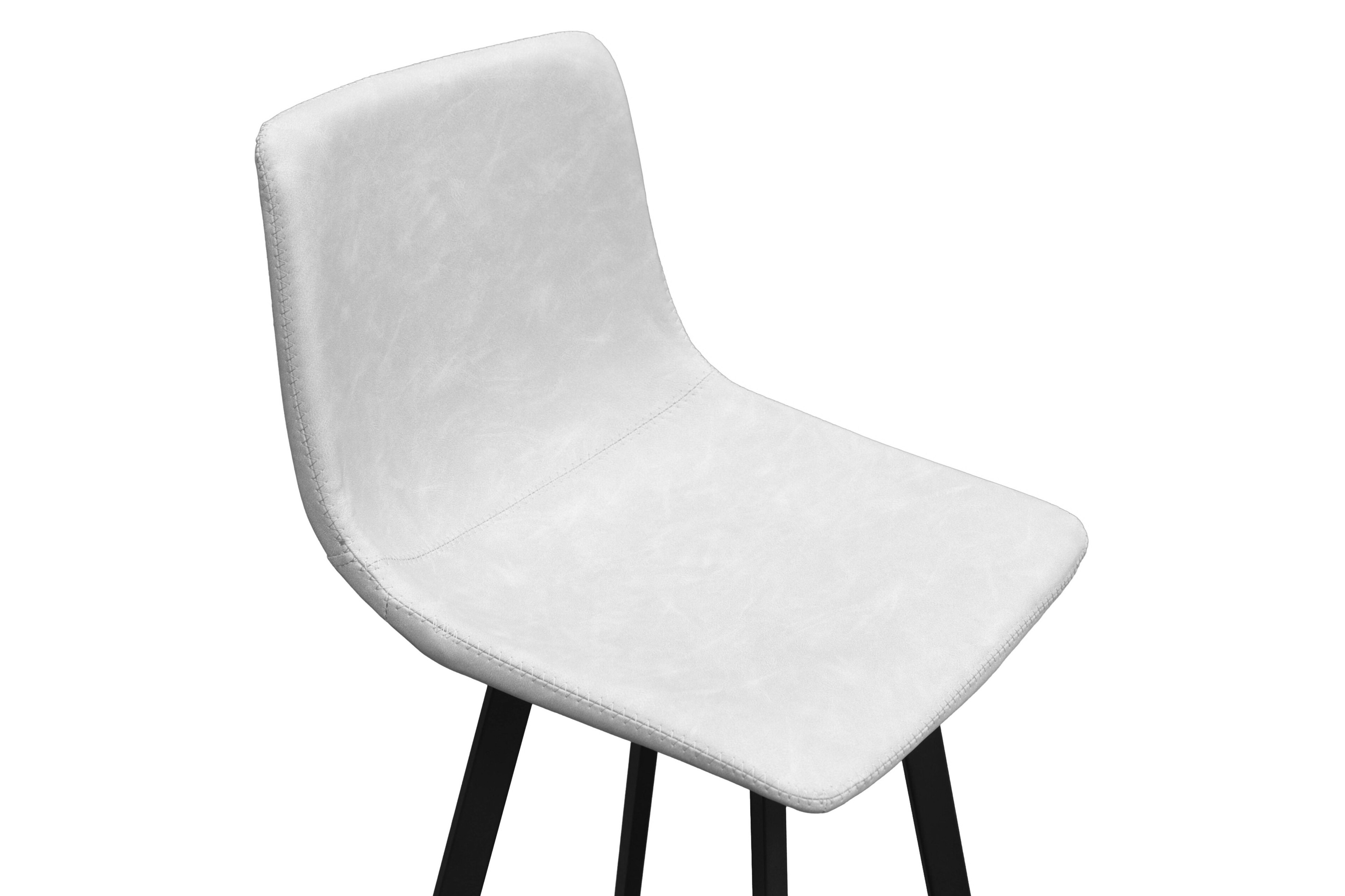 LeisureMod Elland Modern Upholstered Leather Bar Stool with Iron Legs and Footrest - Light Gray