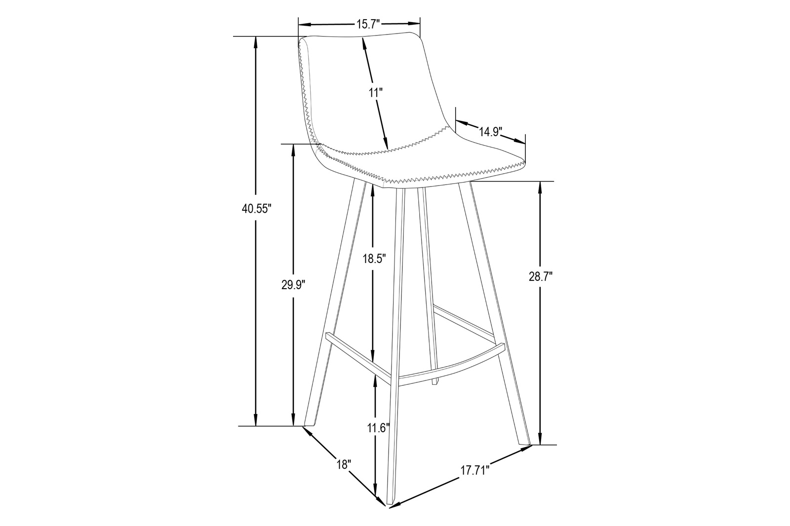 LeisureMod Elland Modern Upholstered Leather Bar Stool with Iron Legs and Footrest - Light Gray