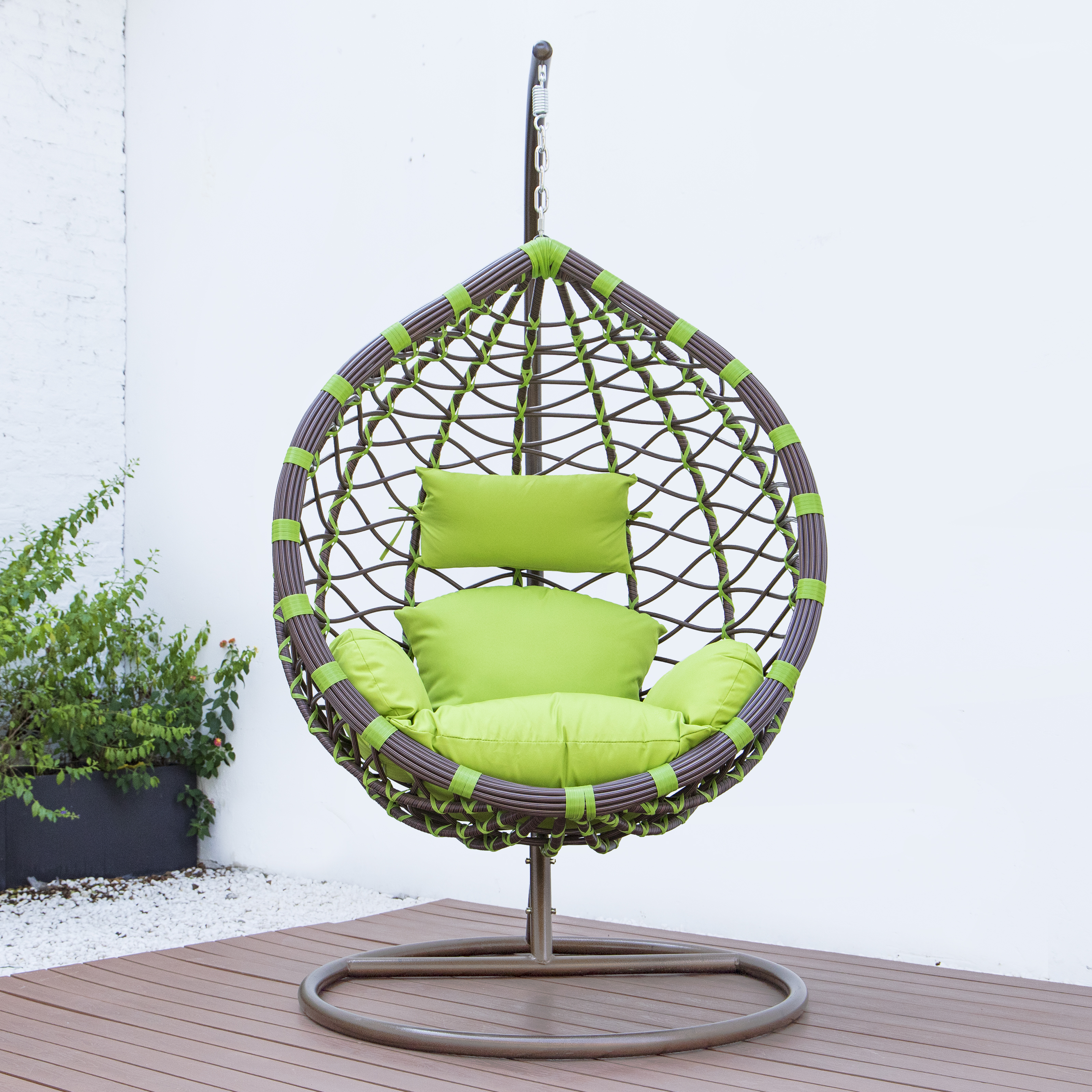 LeisureMod Modern Wicker Hanging Egg Swing Chair - Green