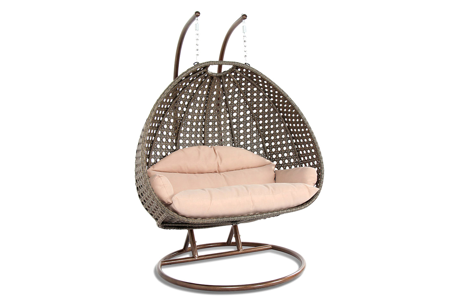 LeisureMod Modern Beige Wicker Hanging Double Seater Egg Swing Chair - Beige