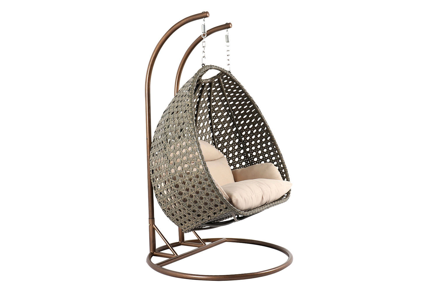 LeisureMod Modern Beige Wicker Hanging Double Seater Egg Swing Chair - Beige