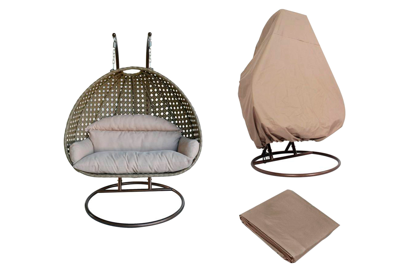 LeisureMod Wicker Hanging 2 person Egg Swing Chair With Outdoor Cover