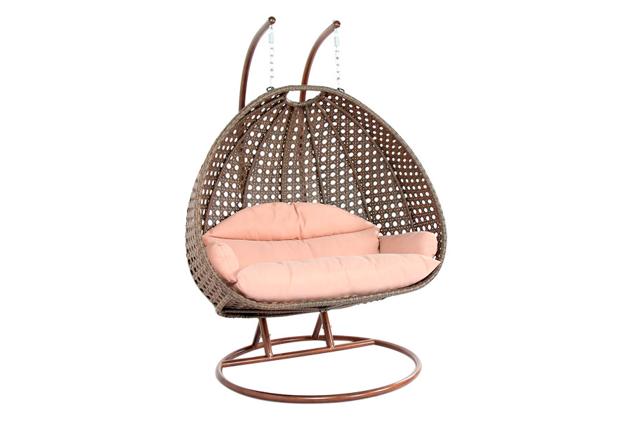 LeisureMod Wicker Hanging 2 person Egg Swing Chair With Outdoor Cover - Beige