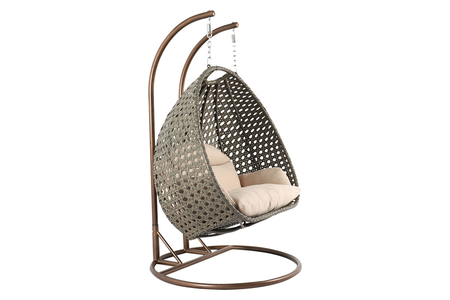 LeisureMod Wicker Hanging 2 person Egg Swing Chair With Outdoor Cover - Beige