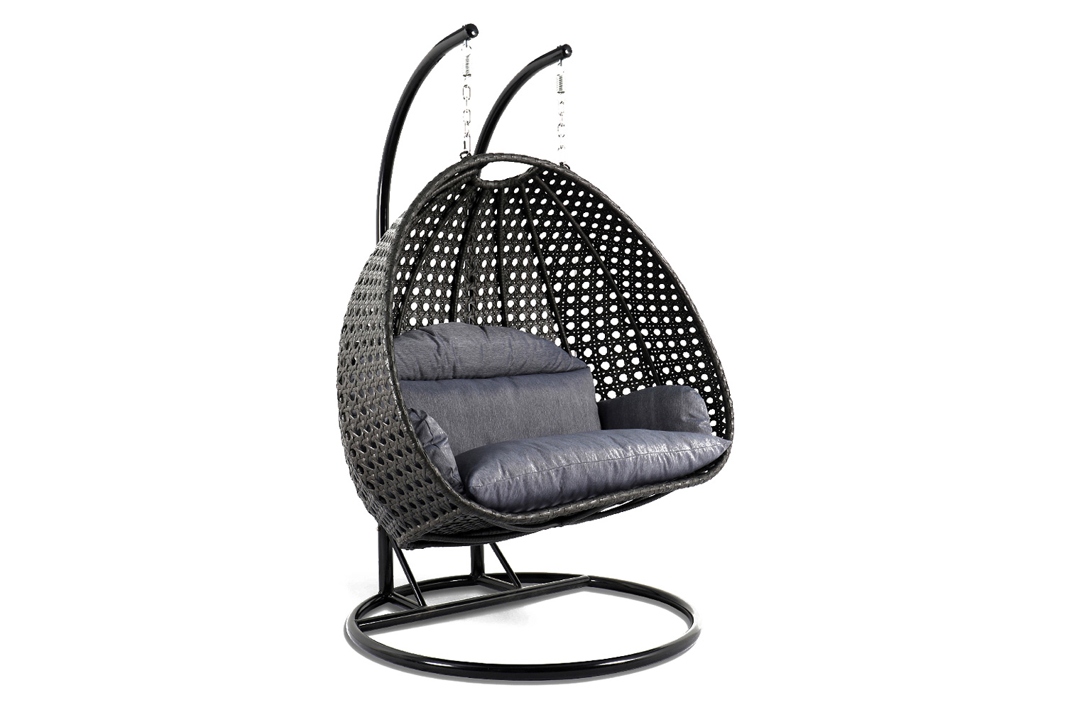 LeisureMod Modern Charcoal Wicker Hanging Double Seater Egg Swing Chair - Charcoal/Blue