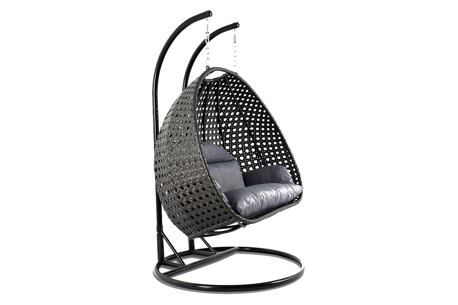 LeisureMod Modern Charcoal Wicker Hanging Double Seater Egg Swing Chair - Charcoal/Blue