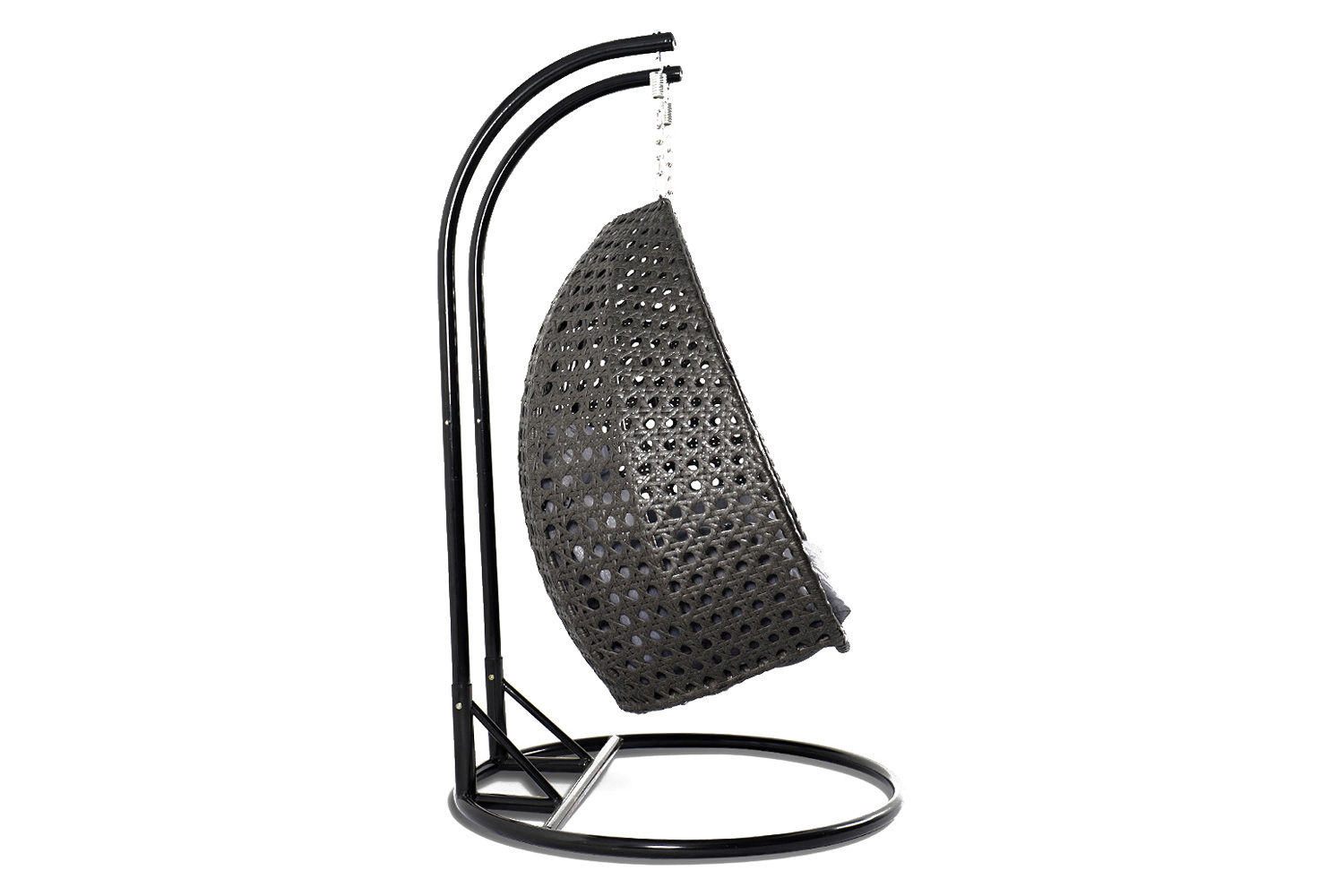 LeisureMod Modern Charcoal Wicker Hanging Double Seater Egg Swing Chair - Charcoal/Blue