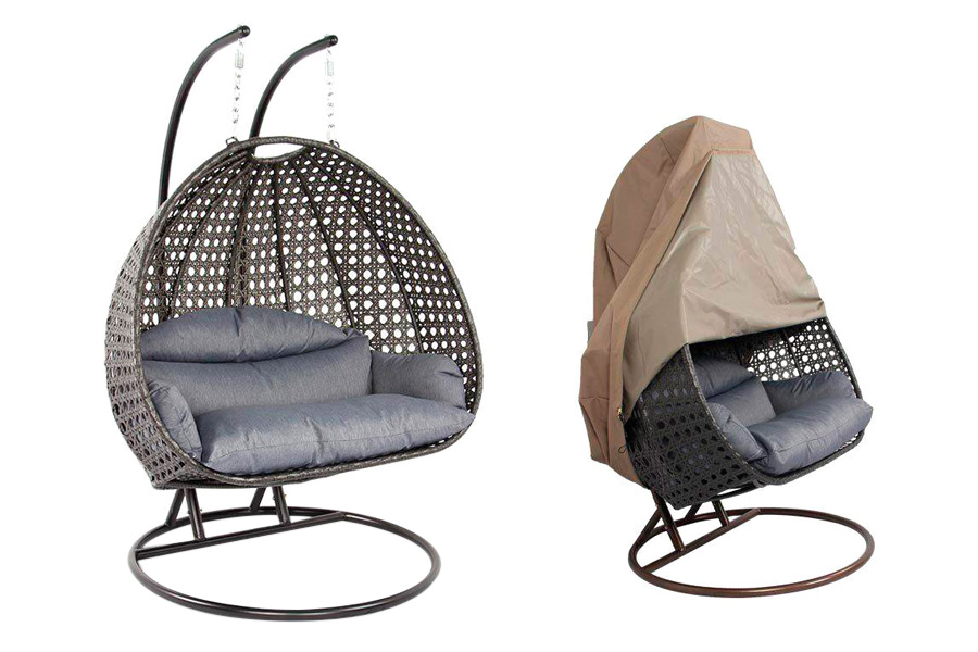 LeisureMod Wicker Hanging 2 person Egg Swing Chair With Outdoor Cover