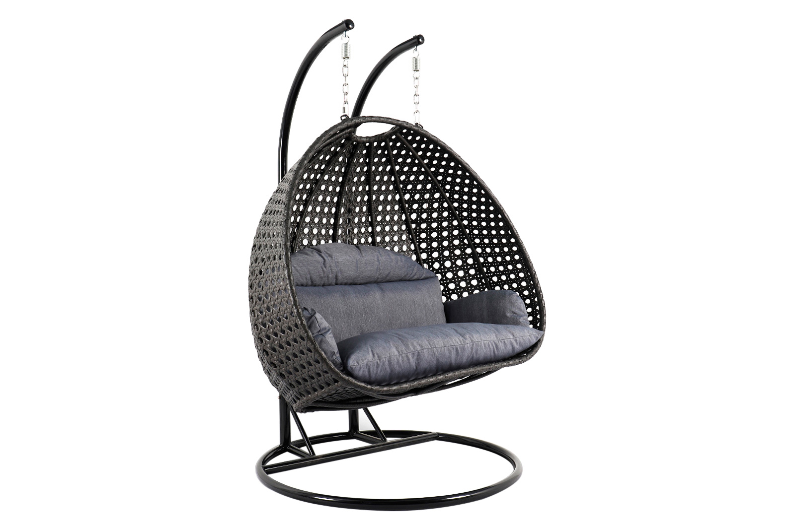 LeisureMod Wicker Hanging 2 person Egg Swing Chair With Outdoor Cover - Charcoal Blue