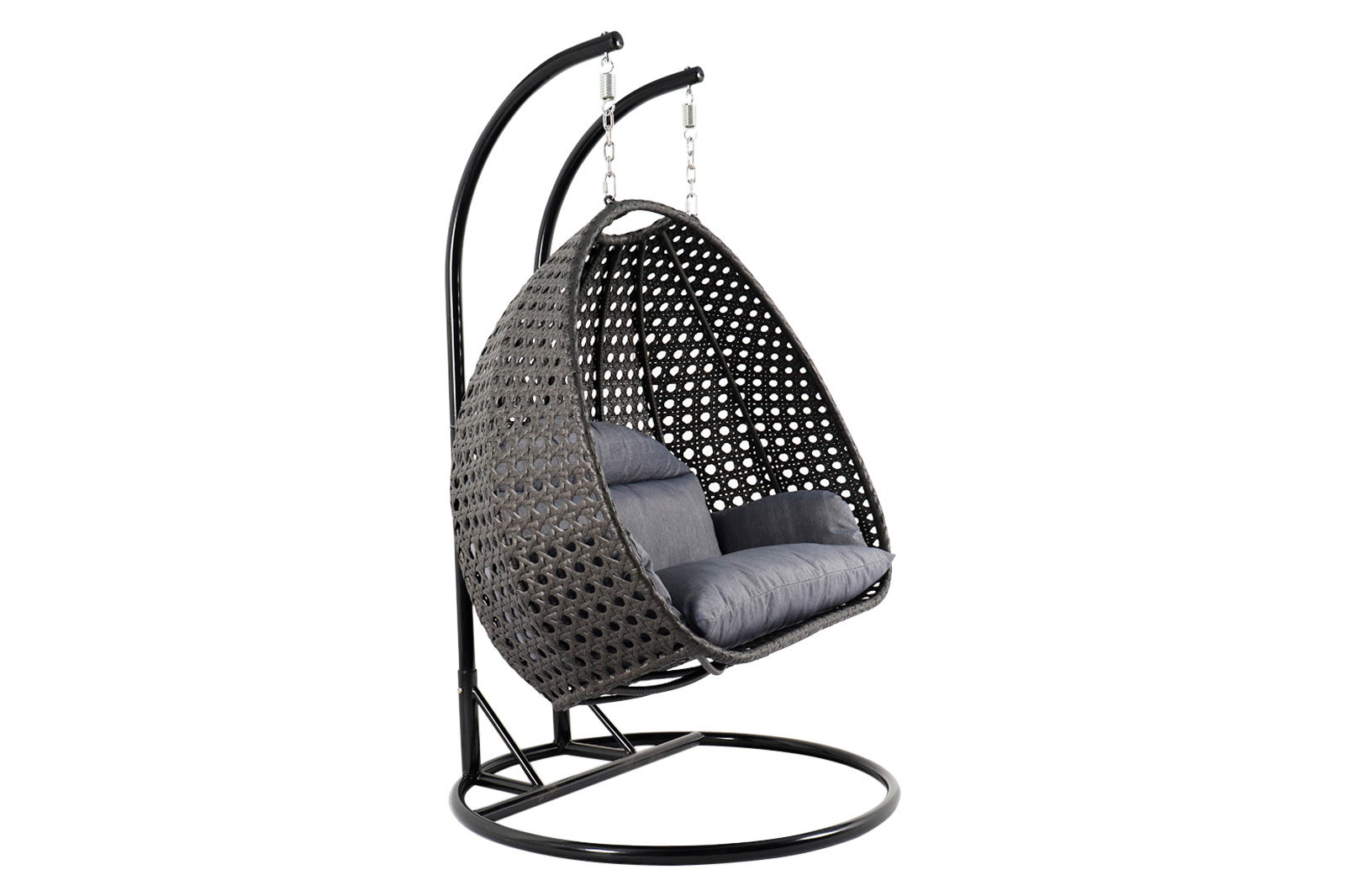 LeisureMod Wicker Hanging 2 person Egg Swing Chair With Outdoor Cover - Charcoal Blue