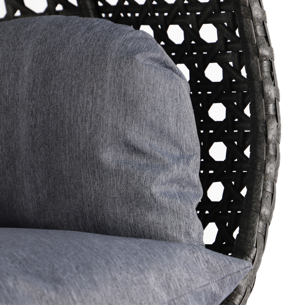 LeisureMod Wicker Hanging 2 person Egg Swing Chair With Outdoor Cover - Charcoal Blue