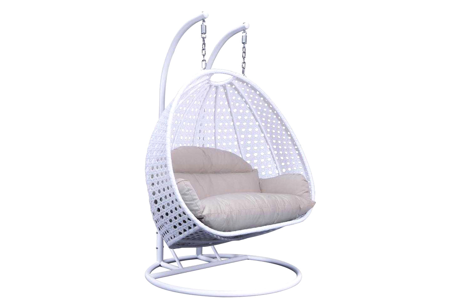 LeisureMod Modern White Wicker Hanging Double Seater Egg Swing Chair - Taupe