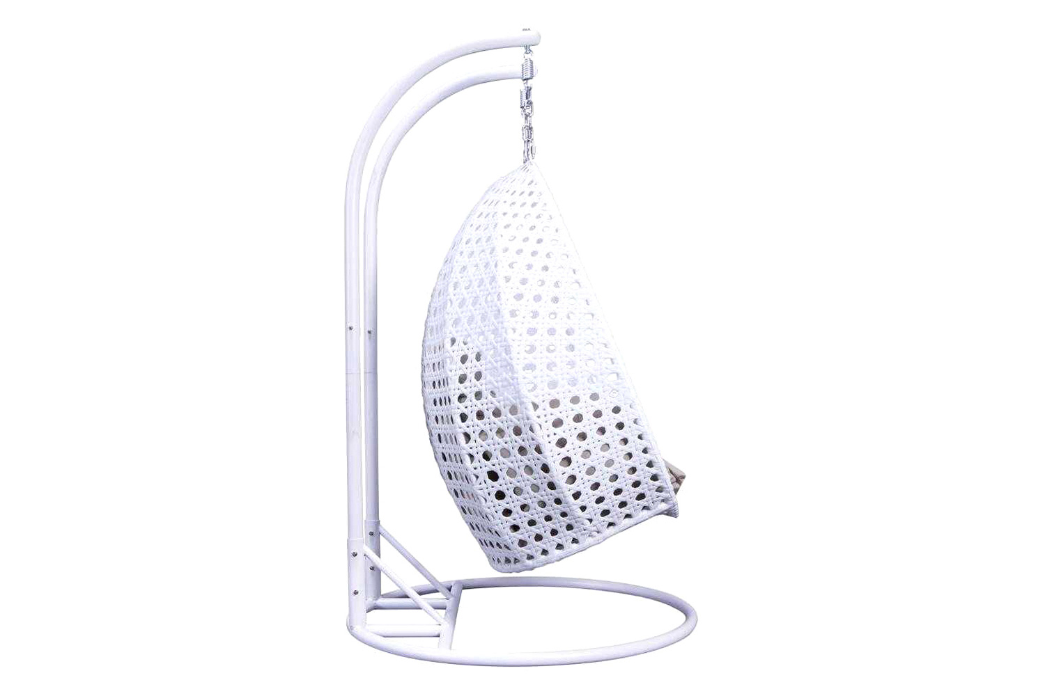 LeisureMod Modern White Wicker Hanging Double Seater Egg Swing Chair - Taupe