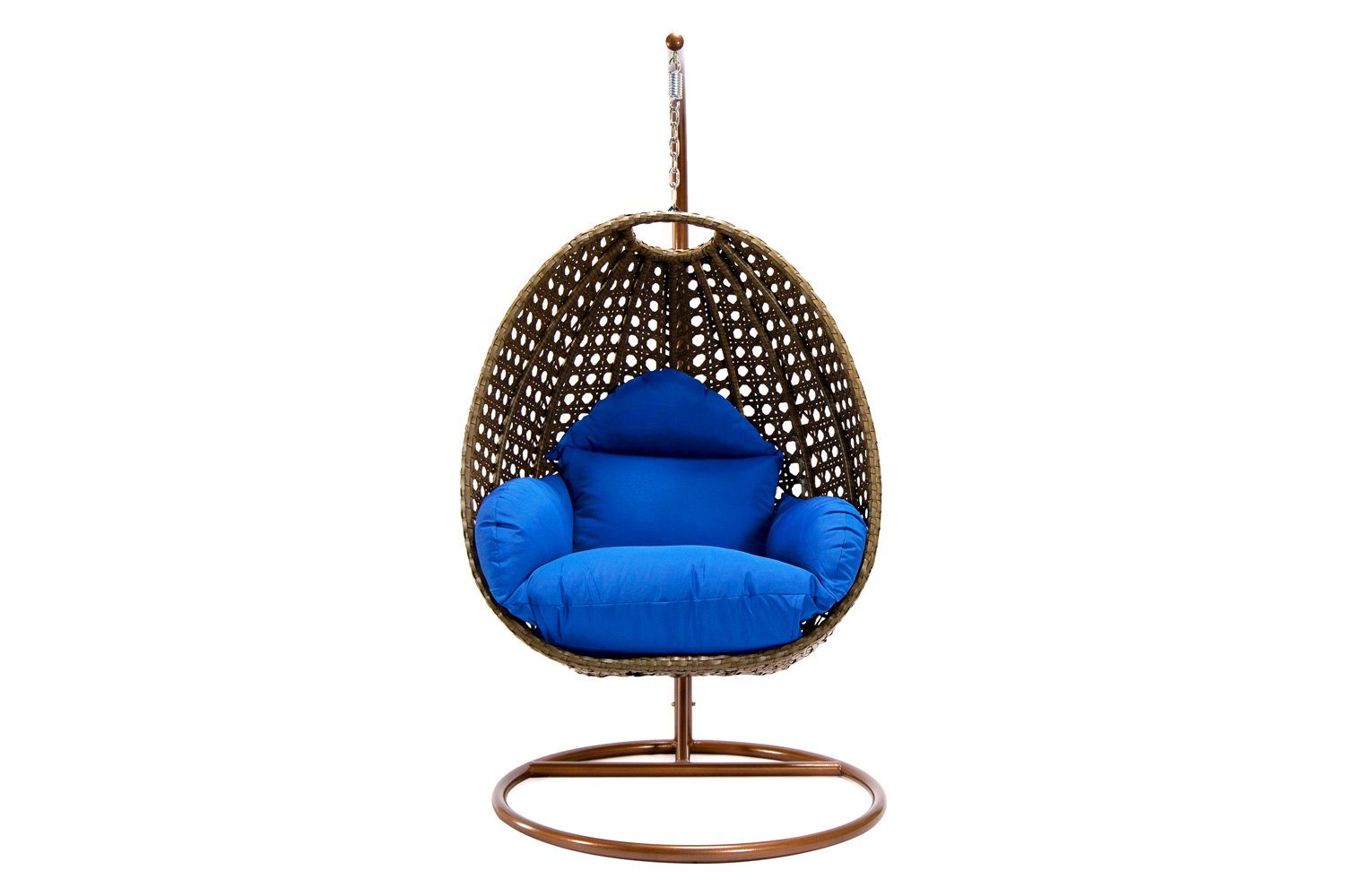 LeisureMod Beige Wicker Hanging Single Egg Swing Chair - Blue