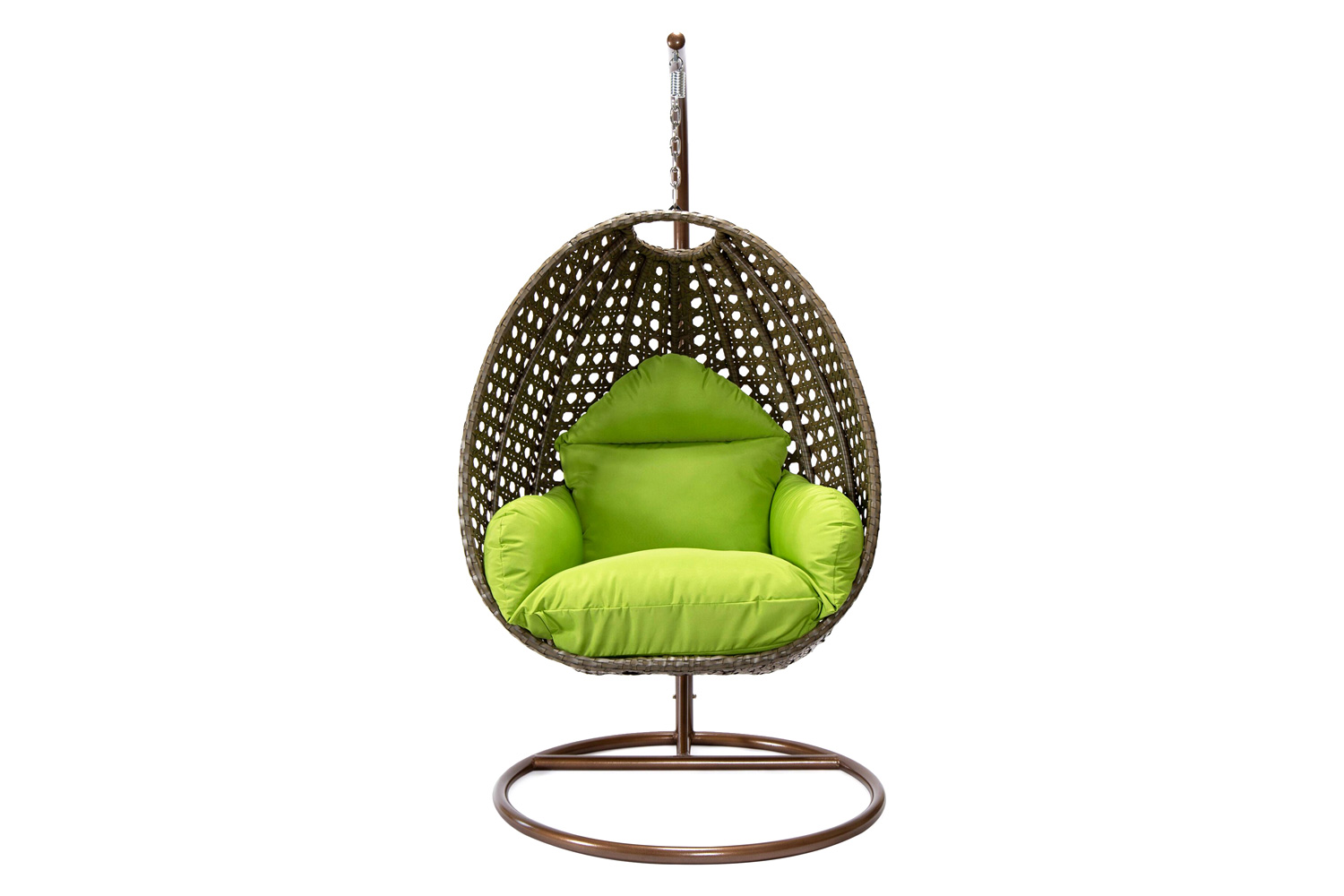 LeisureMod Beige Wicker Hanging Single Egg Swing Chair - Light Green