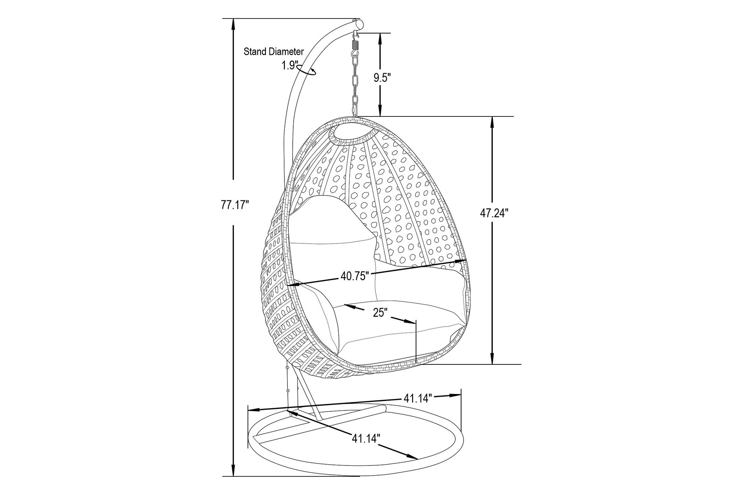 LeisureMod Beige Wicker Hanging Single Egg Swing Chair - Light Gray