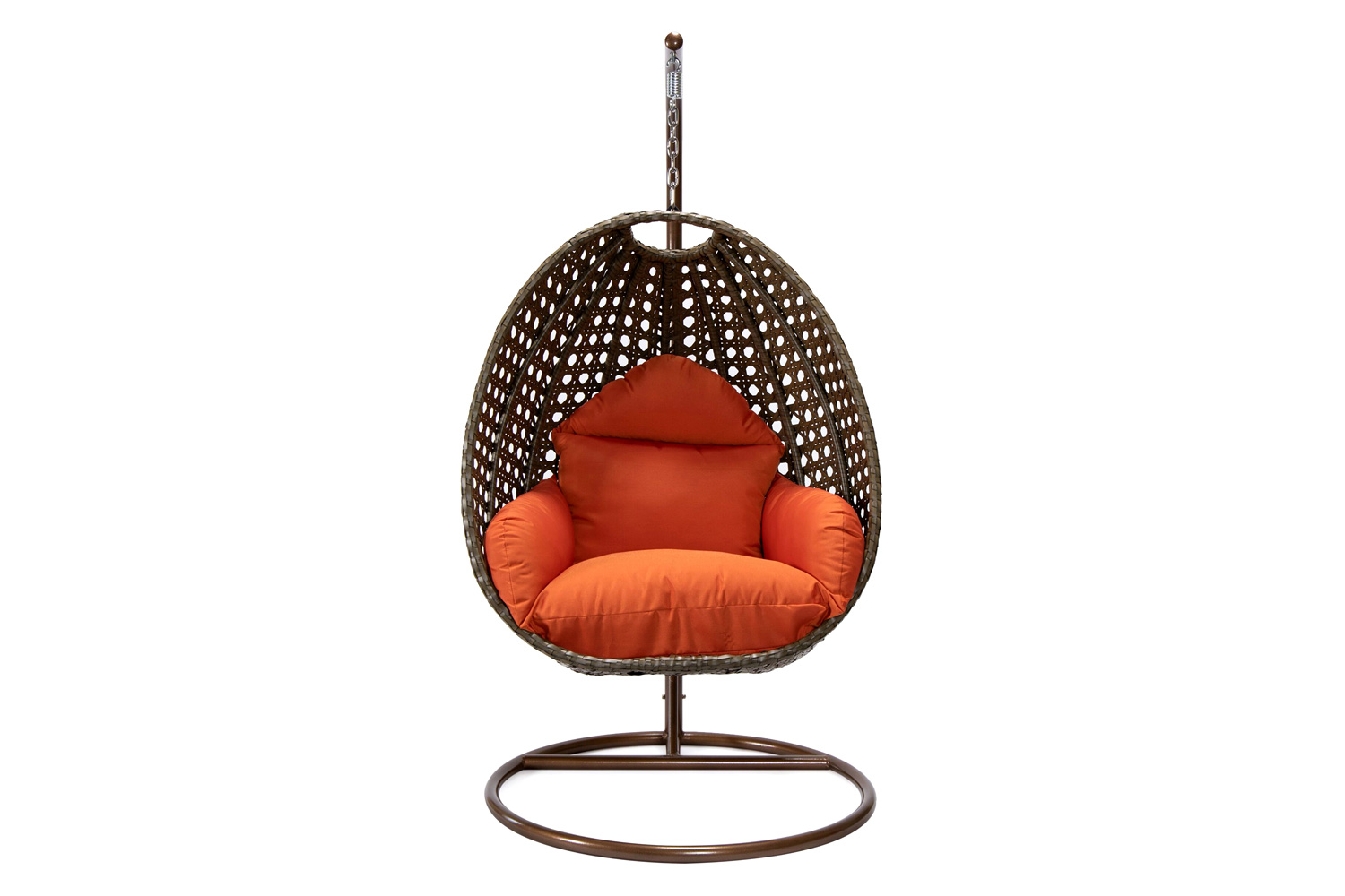 LeisureMod Beige Wicker Hanging Single Egg Swing Chair - Orange