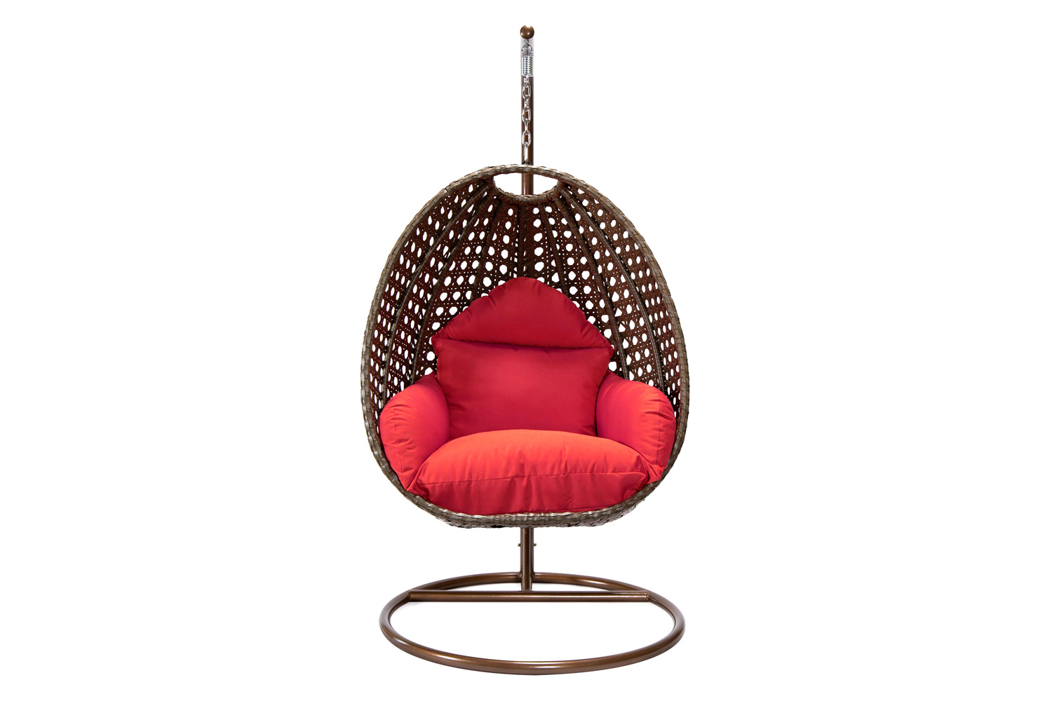 LeisureMod Beige Wicker Hanging Single Egg Swing Chair - Red