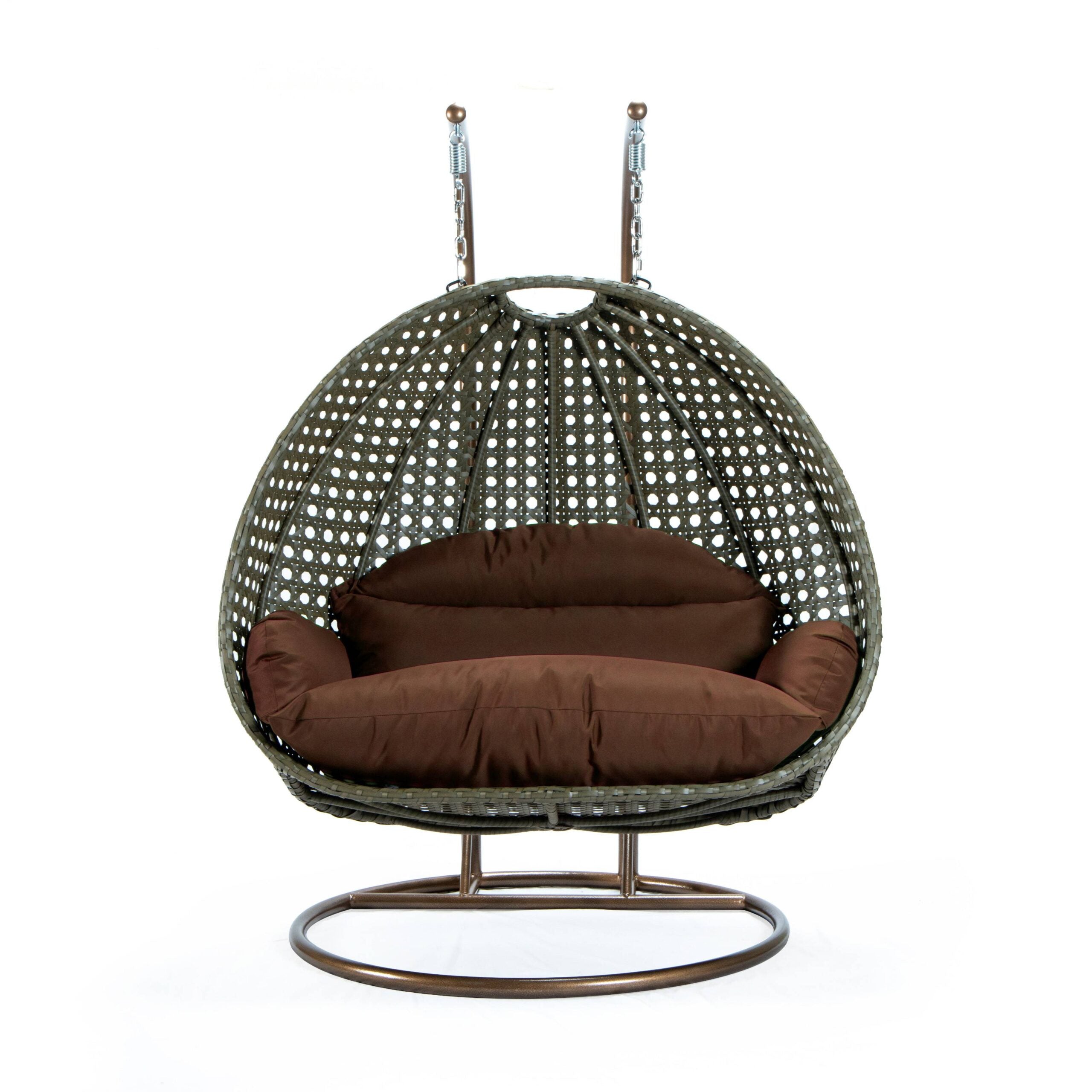 LeisureMod Modern Beige Wicker Hanging Double Seater Egg Swing Chair