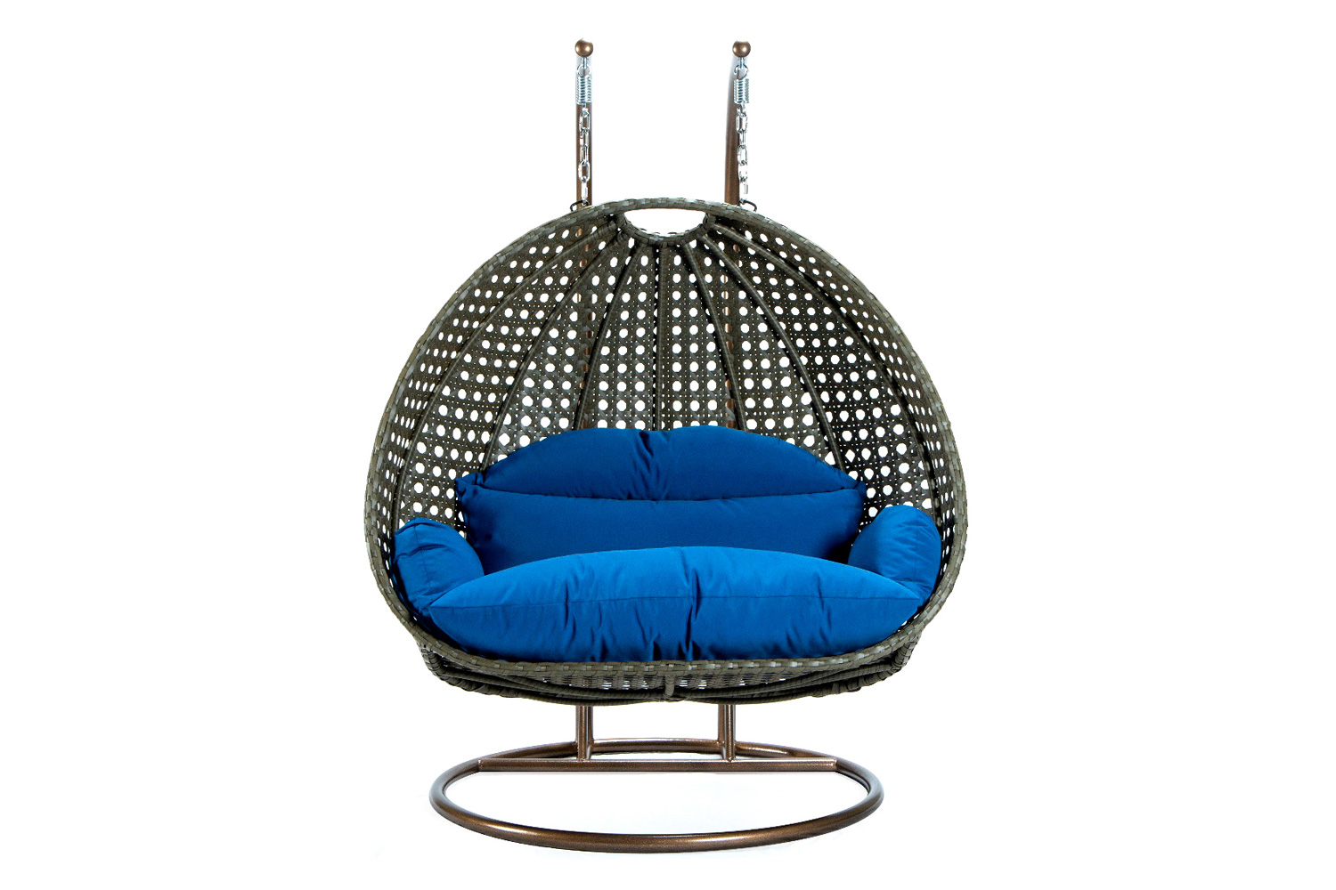 LeisureMod Modern Beige Wicker Hanging Double Seater Egg Swing Chair