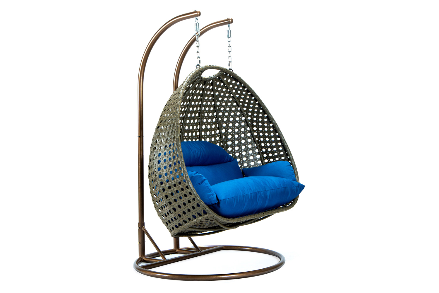 LeisureMod Modern Beige Wicker Hanging Double Seater Egg Swing Chair - Blue