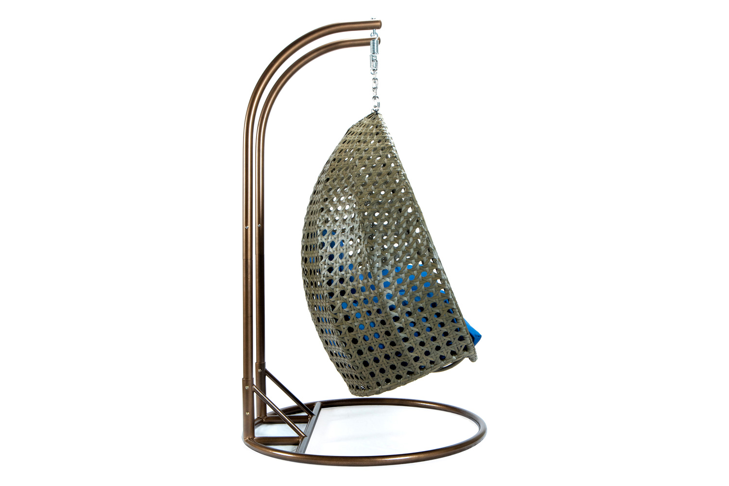 LeisureMod Modern Beige Wicker Hanging Double Seater Egg Swing Chair - Blue