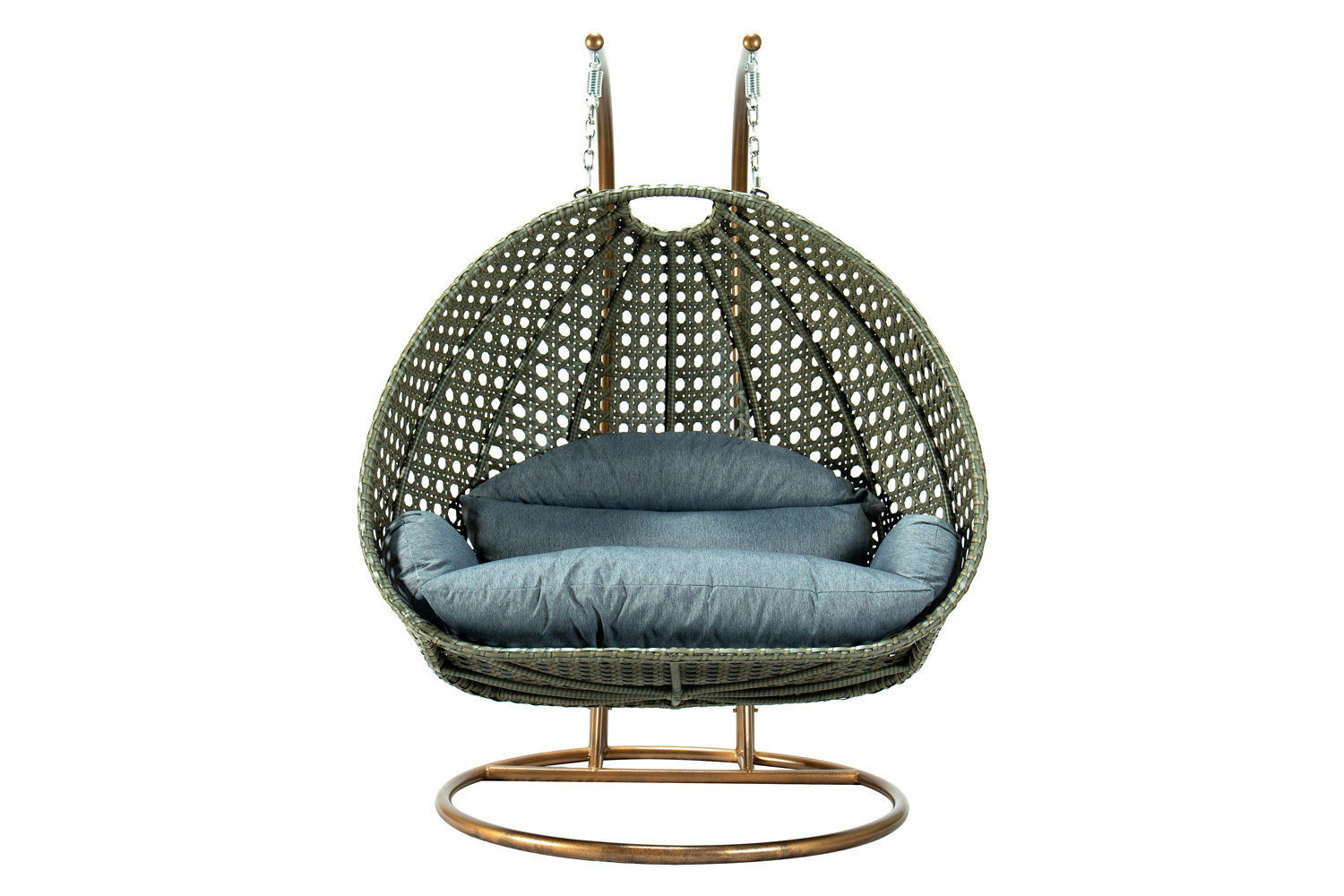 LeisureMod Modern Beige Wicker Hanging Double Seater Egg Swing Chair