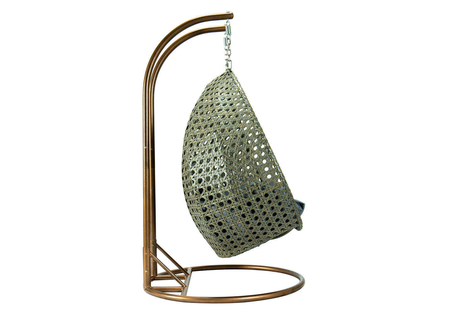 LeisureMod Modern Beige Wicker Hanging Double Seater Egg Swing Chair - Charcoal/Blue