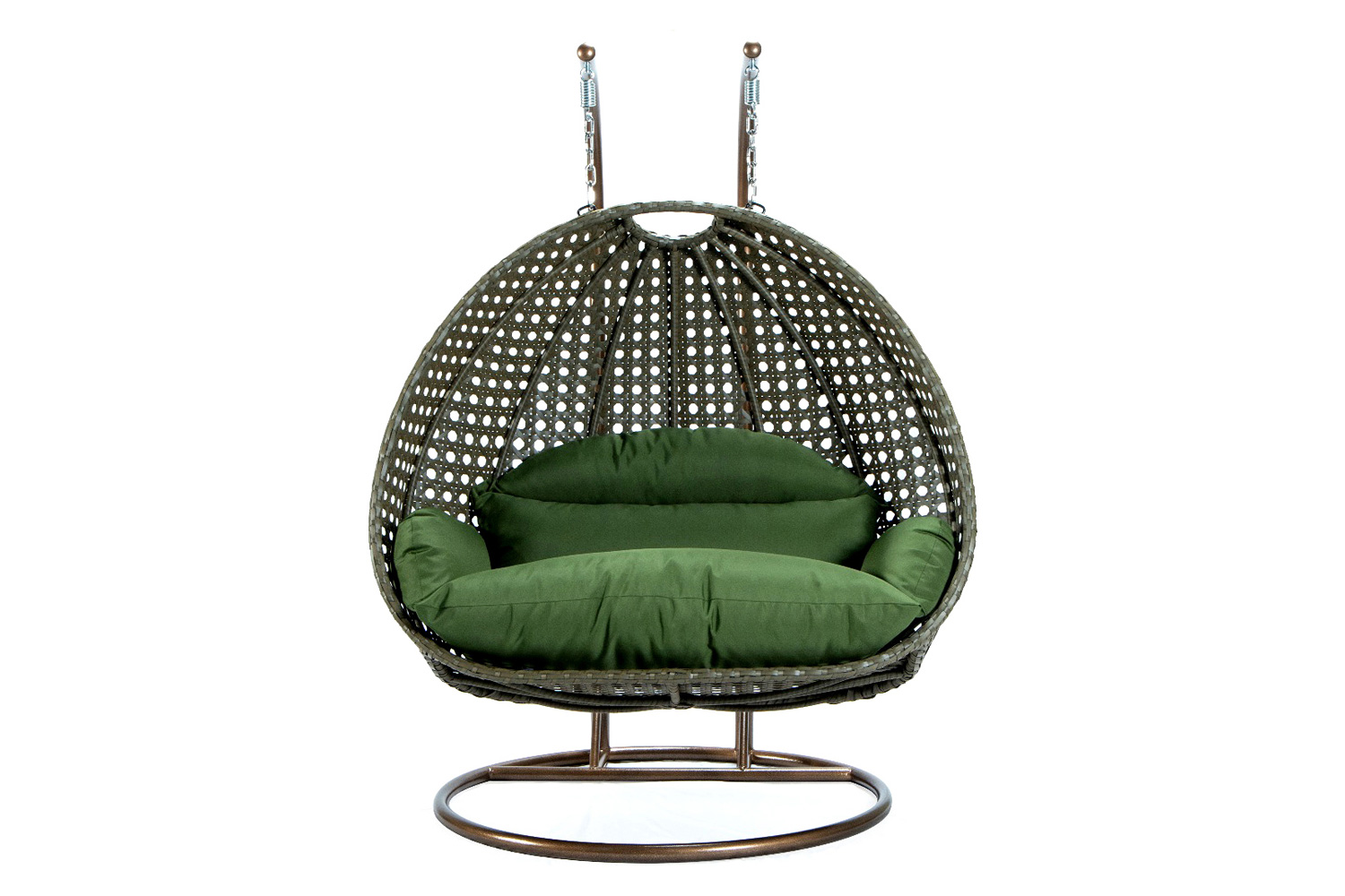 LeisureMod Modern Beige Wicker Hanging Double Seater Egg Swing Chair